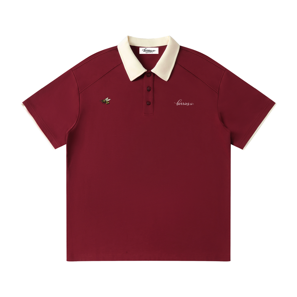 Berries Bee Contrast Collar Raglan Polo Shirt