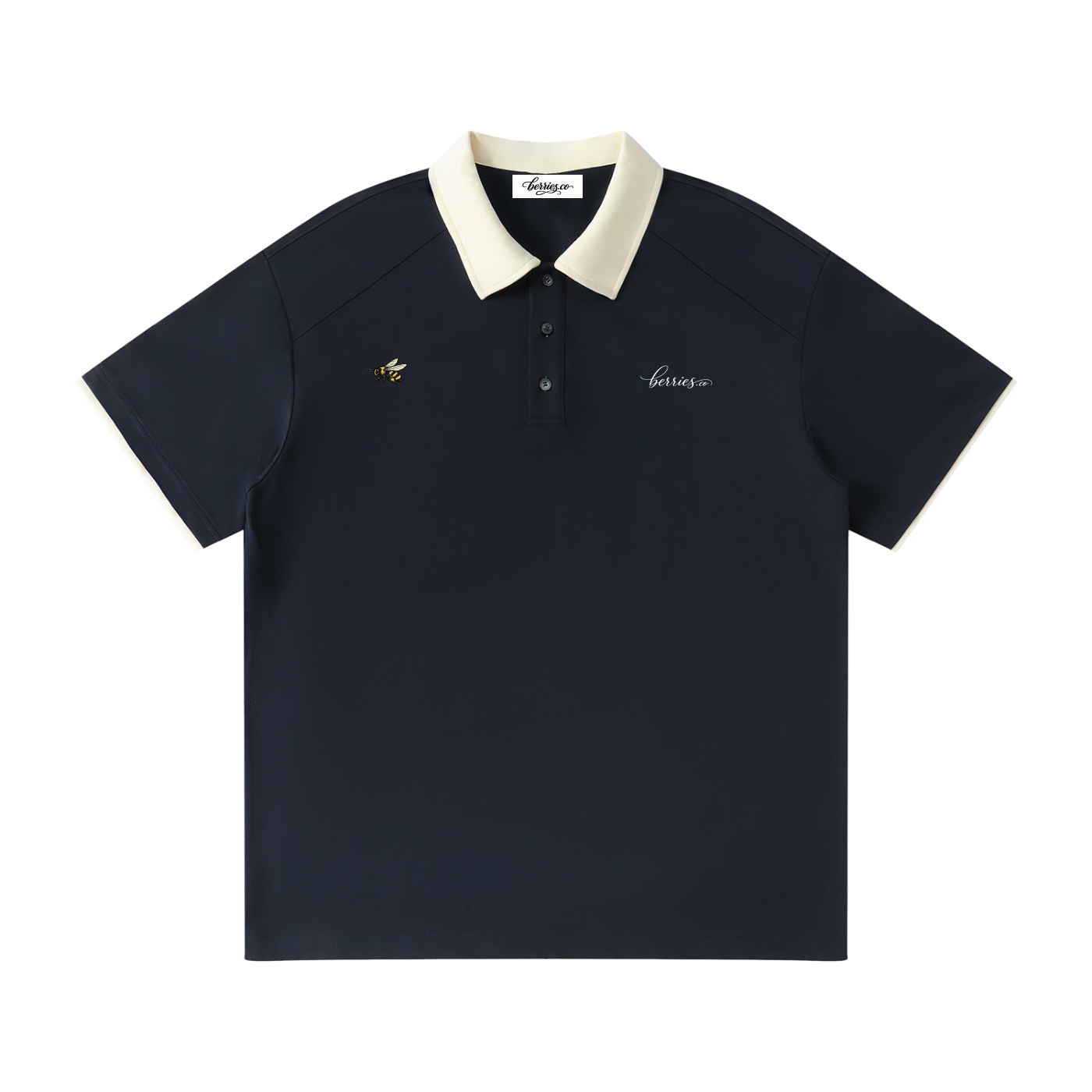 Berries Bee Contrast Collar Raglan Polo Shirt