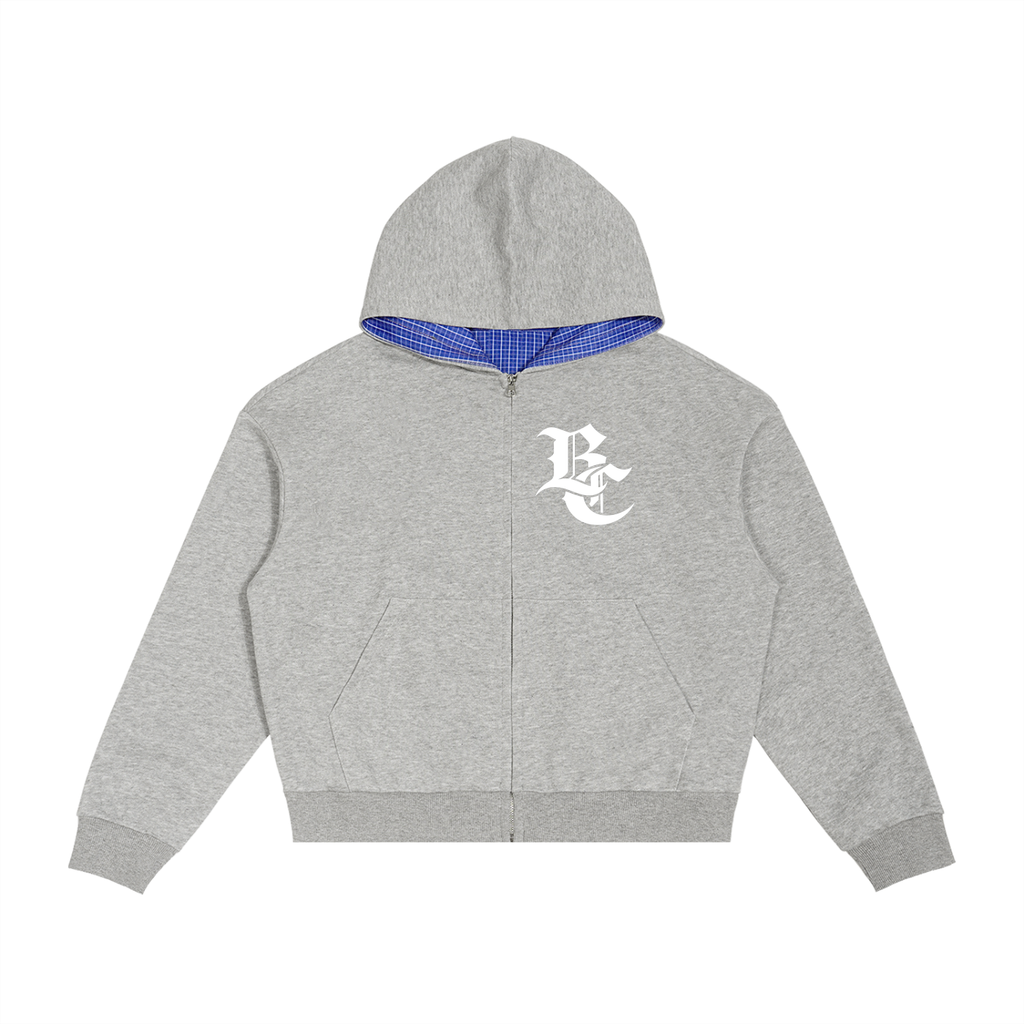 BC Plaid Boxy Zip Hoodie